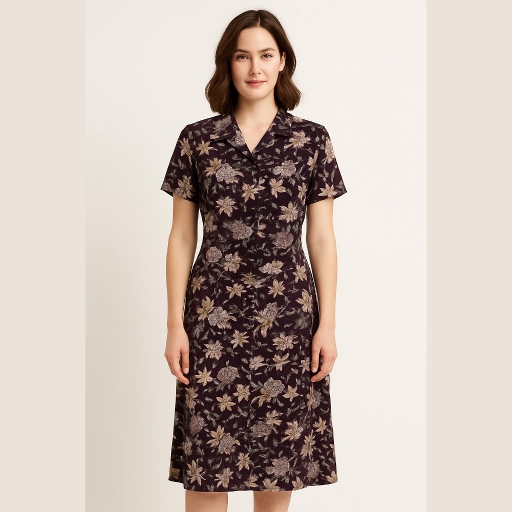 Vintage Brown floral Dress and Blouse Set / Laura Petites/ 6 petite